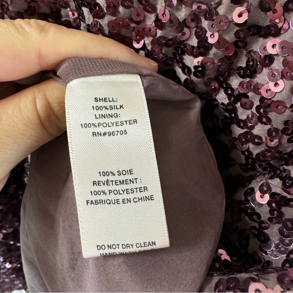 Rebecca Taylor Purple Scoop Neck 100% Silk Sequin Tank Top - Picture 8 of 9